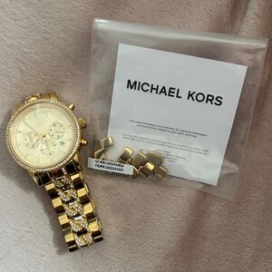 Michael Kors Gold Crystal Link Chronograph Bracelet Watch